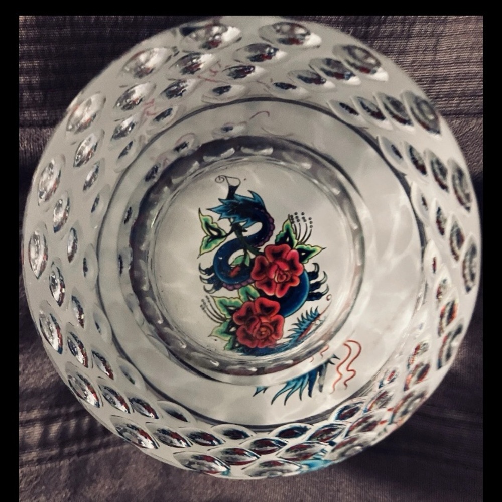 DRAGON Tattoo Cut Crystal Candle Holder Ed Hardy Christian Audigier 2000 No Box